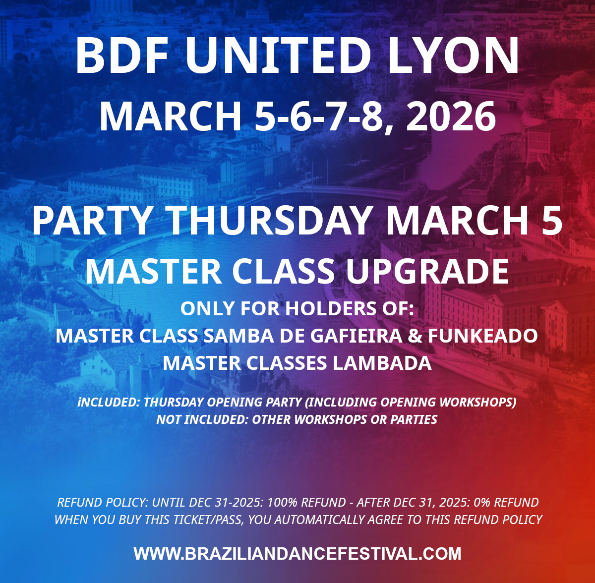 UPGRADE THURSDAY PARTY FOR MASTER CLASSES - BDF UNITED 2026 LYON FRANCE