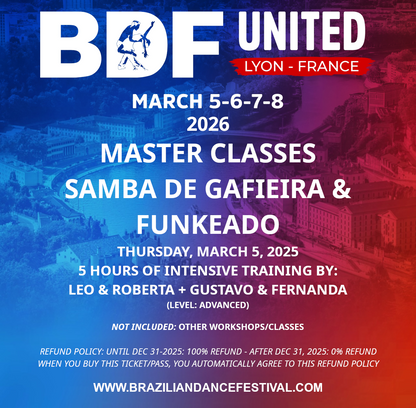 THURSDAY DAY PASS SAMBA MASTER CLASSES & NIGHT PARTY