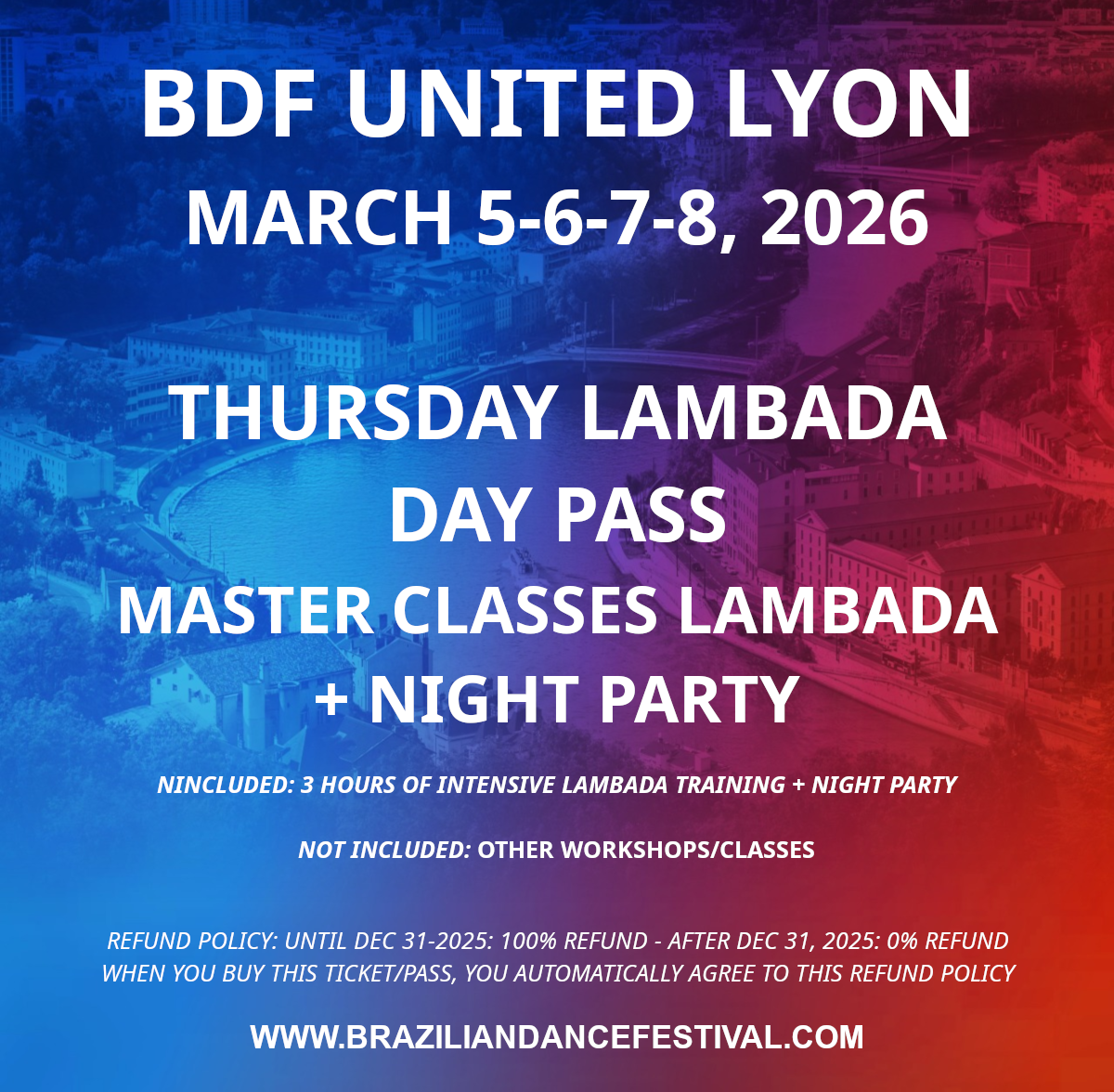 THURSDAY DAY PASS LAMBADA MASTER CLASSES & NIGHT PARTY