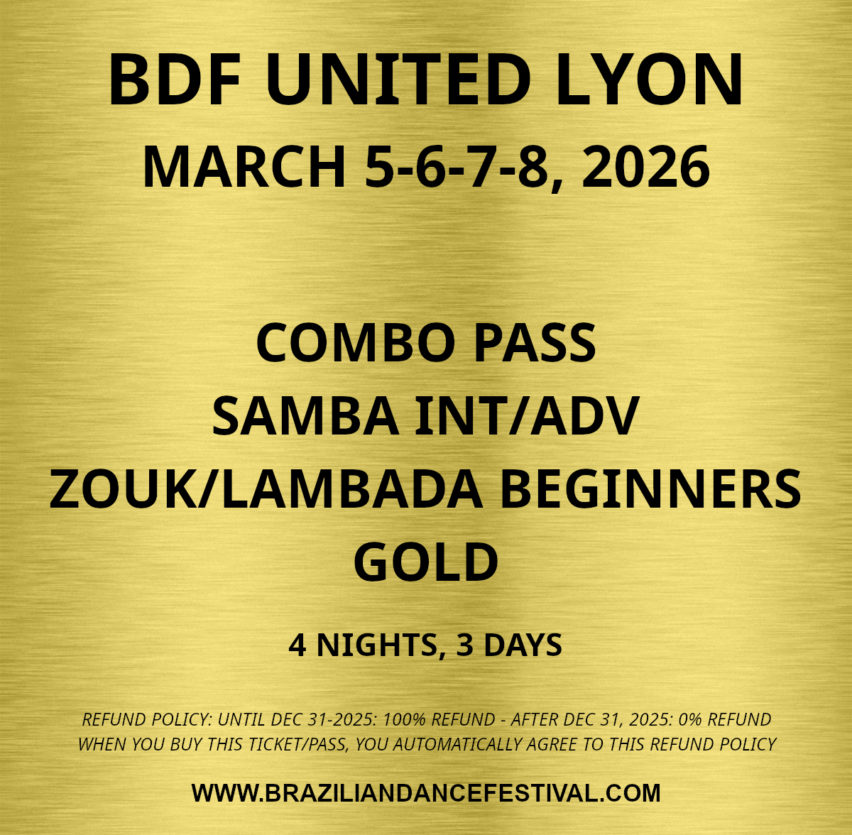 COMBO PASS INT/ADV SAMBA + ZOUK/LAMBADA BEGINNERS GOLD