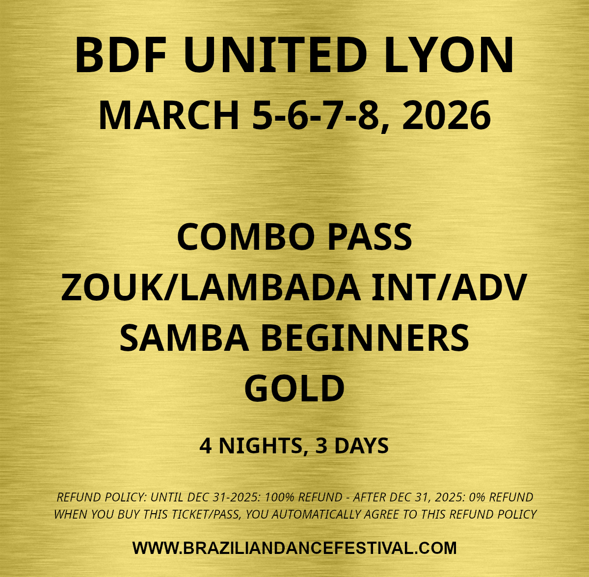 COMBO PASS INT/ADV ZOUK/LAMBADA + SAMBA BEGINNER GOLD