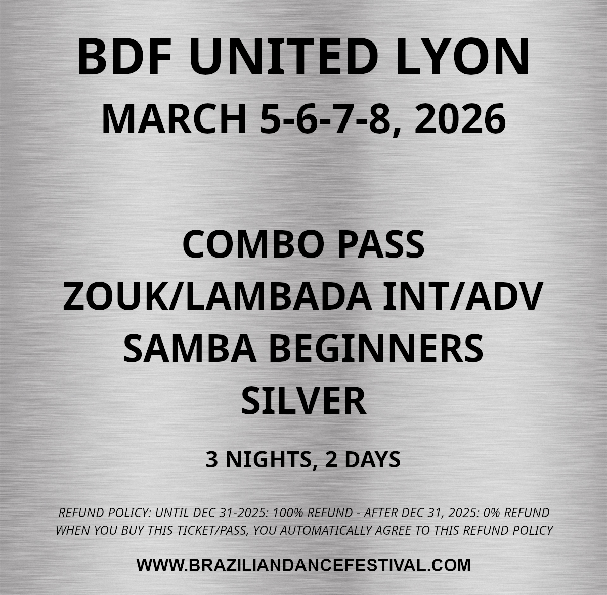COMBO PASS INT/ADV ZOUK/LAMBADA + SAMBA BEGINNER SILVER